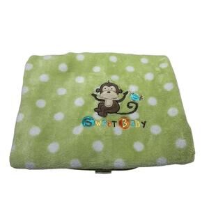 Garanimals Green White Polka Dot “Sweet Baby” Monkey Bird Fleece Blanket